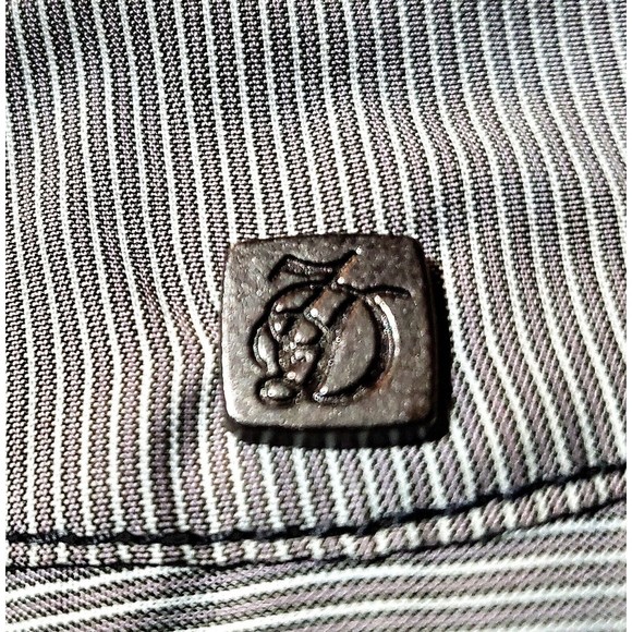 7 Diamonds Pinstripe Shirt Mens Medium Brown Long Sleeve Western Dress Military - Picture 9 of 9